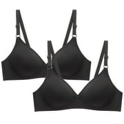 Bigersell Womens T-Shirts Bras No Underwire, Pack of 2 Ladies Wireless Push up Bras Female Smoothing Comfort Bra Style-D2, B-Black L